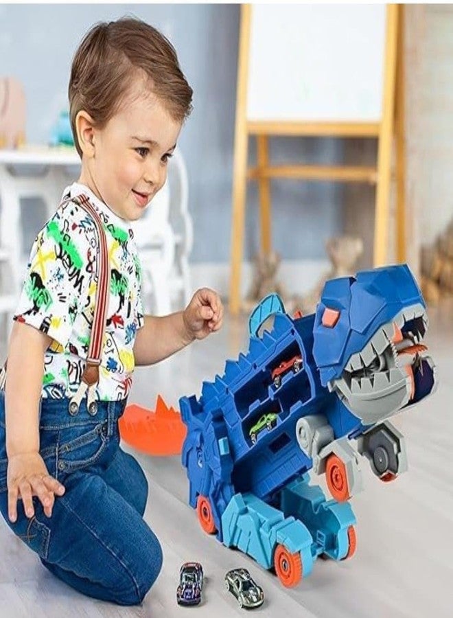 Meghasky Transport Dinosaur Truck Toy with 25-Inch Foldable Sliding Race Track, Transforms into T-Rex, Stores 2 Die-Cast Cars, for 3-8 Year Old Kids - Image 4